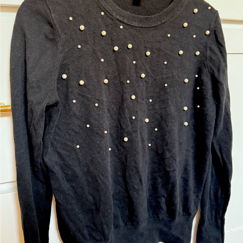 Black Sweater Shirt with Pearl Embellishments - Picture 3 of 10
